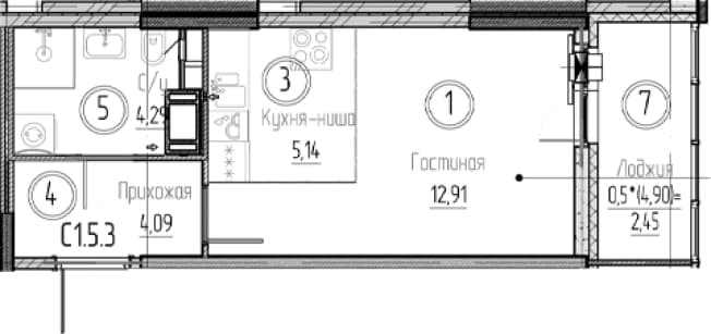 . Вариант № 1903462, 0, площадь - 26.43 квм, цена 4776319 рублей