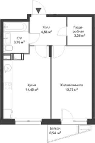 . Вариант № 1806751, 0, площадь - 40.01 квм, цена 8782941 рублей
