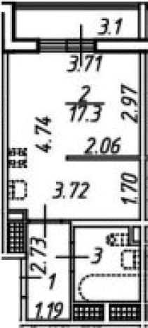 . Вариант № 2070990, 0, площадь - 24.3 квм, цена 6063000 рублей