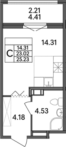 . Вариант № 1855090, 0, площадь - 23.02 квм, цена 3633120 рублей