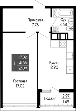 . Вариант № 2111268, 0, площадь - 41.38 квм, цена 9431400 рублей