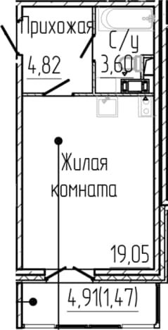 . Вариант № 1806065, 0, площадь - 27.47 квм, цена 6107310 рублей