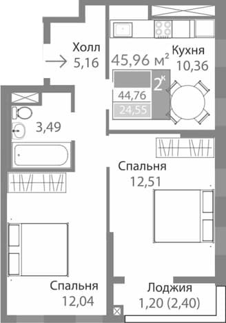 Купить двухкомнатную квартиру площадью 45 кв.м на вторичке в Республике Крым. Вариант № 2261704, 0, площадь - квм, цена 7324381 рублей