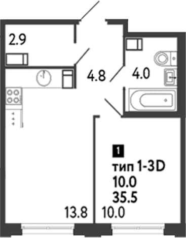 . Вариант № 2299282, 0, площадь - 35.5 квм, цена 14499102 рублей