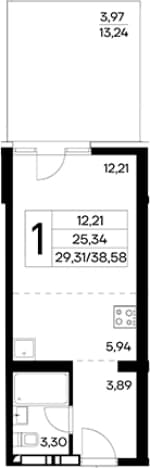 . Вариант № 2155126, 0, площадь - 34.61 квм, цена 12731400 рублей