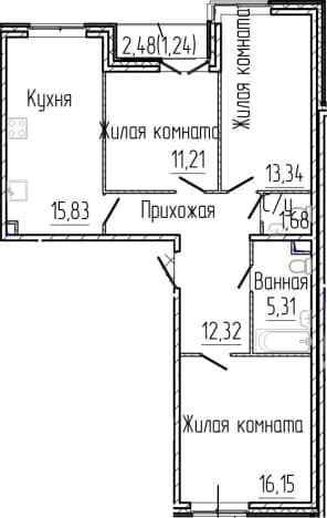 . Вариант № 1806204, 0, площадь - 75.84 квм, цена 14953520 рублей