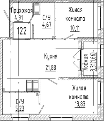 . Вариант № 2023399, 0, площадь - 60.63 квм, цена 14454000 рублей