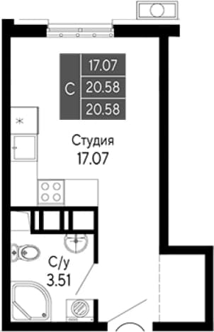 . Вариант № 2111609, 0, площадь - 20.58 квм, цена 6585600 рублей