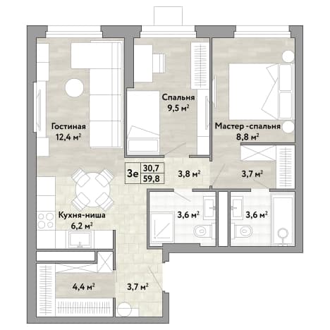 . Вариант № 2188979, 0, площадь - 59.8 квм, цена 19445758 рублей