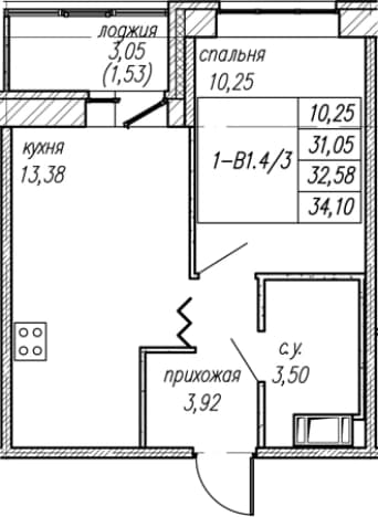 . Вариант № 1872483, 0, площадь - 31.05 квм, цена 5854405 рублей
