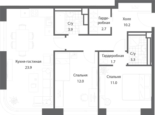 . Вариант № 2100232, 0, площадь - 68.4 квм, цена 37044037 рублей