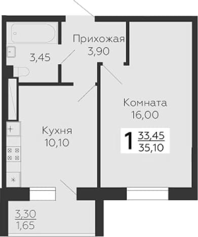. Вариант № 2035487, 0, площадь - 33.45 квм, цена 6095115 рублей