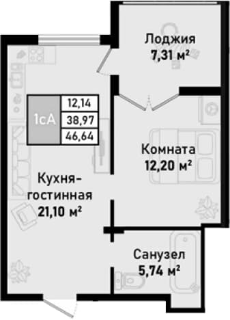 . Вариант № 2105952, 0, площадь - 39.04 квм, цена 14963300 рублей