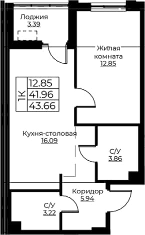 . Вариант № 1871032, 0, площадь - 41.96 квм, цена 7821645 рублей