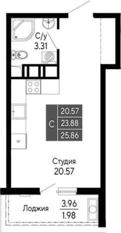 . Вариант № 2112294, 0, площадь - 23.88 квм, цена 8275200 рублей