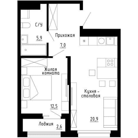 . Вариант № 1936818, 0, площадь - 45.7 квм, цена 12841700 рублей