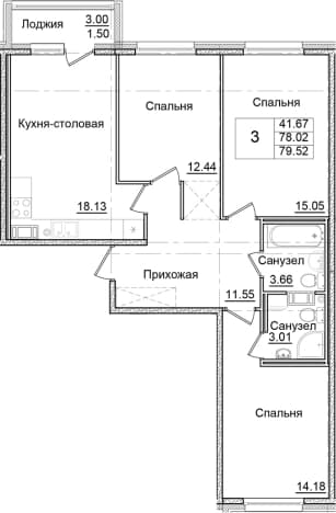 . Вариант № 1910370, 0, площадь - 78.02 квм, цена 14760979 рублей