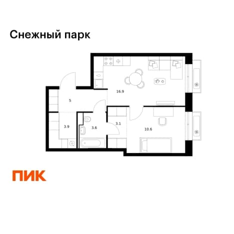 . Вариант № 2092038, 0, площадь - 43.1 квм, цена 8809640 рублей