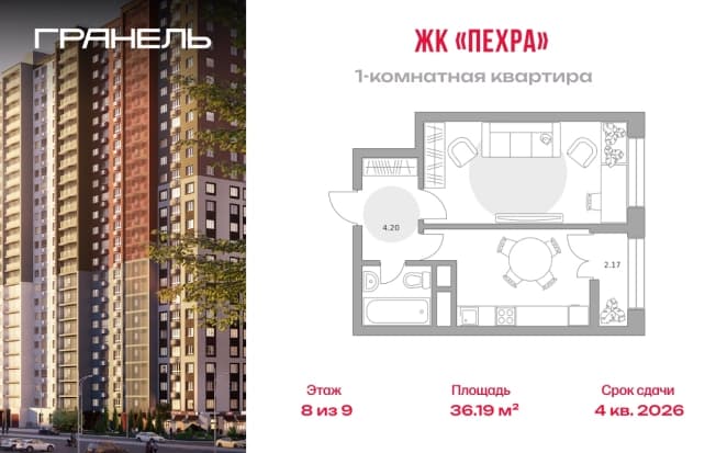 . Вариант № 2202485, 0, площадь - 36.19 квм, цена 7412409 рублей