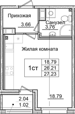 . Вариант № 1826859, 0, площадь - 26.21 квм, цена 4765250 рублей