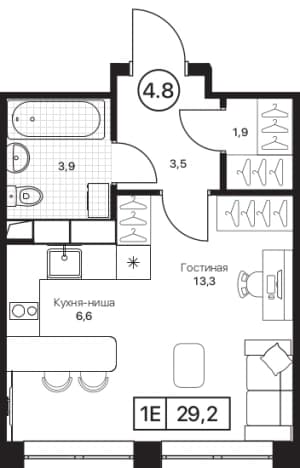 . Вариант № 2262307, 0, площадь - 29.2 квм, цена 8468000 рублей