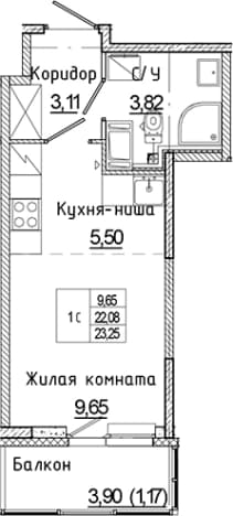 . Вариант № 2008403, 0, площадь - 22.08 квм, цена 4451766 рублей
