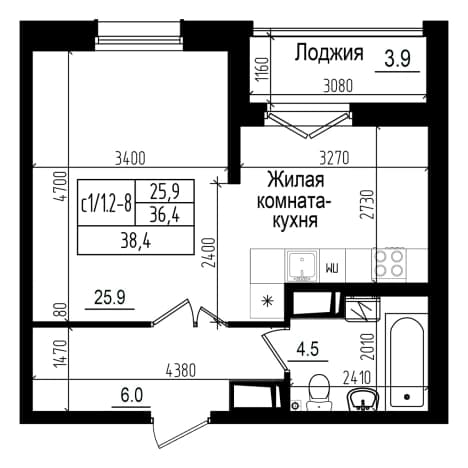 . Вариант № 510235, 0, площадь - 36.45 квм, цена 11775898 рублей