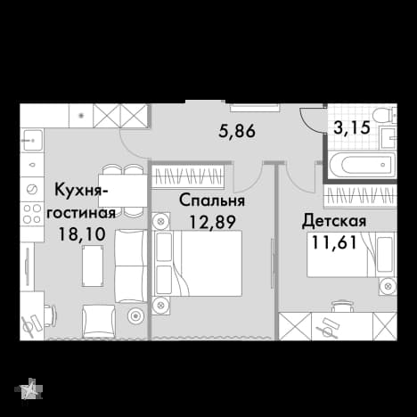 . Вариант № 924309, 0, площадь - 51.5 квм, цена 15192500 рублей