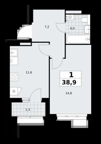 . Вариант № 2343752, 0, площадь - 38.9 квм, цена 13557428 рублей