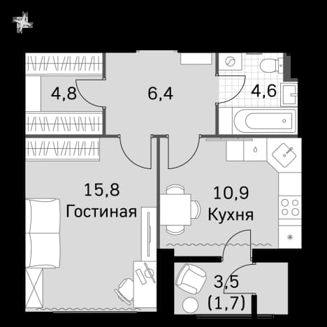 . Вариант № 2339628, 0, площадь - 42.1 квм, цена 23618100 рублей