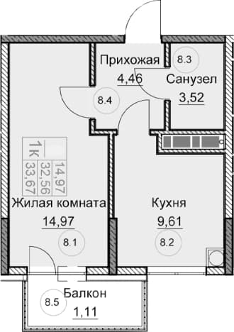. Вариант № 2123052, 0, площадь - 32.34 квм, цена 6420100 рублей