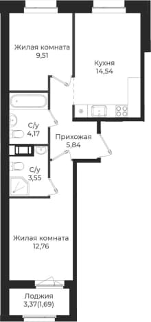 . Вариант № 1839193, 0, площадь - 50.37 квм, цена 8340012 рублей