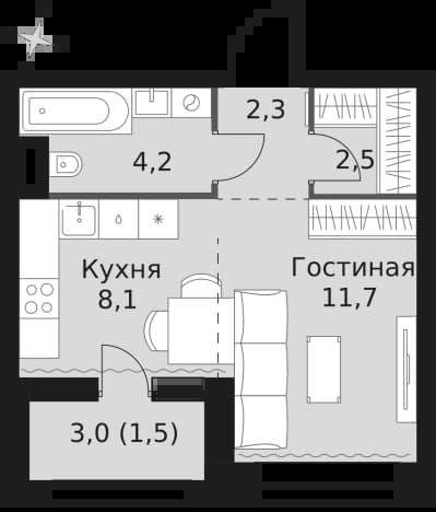 . Вариант № 969443, 0, площадь - 30.3 квм, цена 20413110 рублей