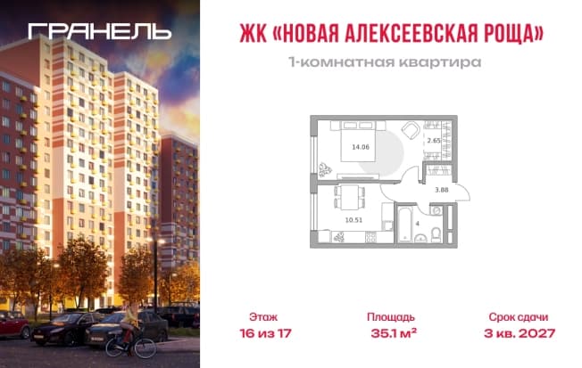 . Вариант № 2203711, 0, площадь - 35.1 квм, цена 6693985 рублей