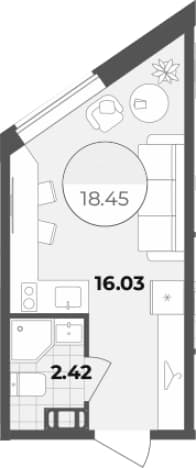. Вариант № 2152139, 0, площадь - 18.45 квм, цена 9016810 рублей