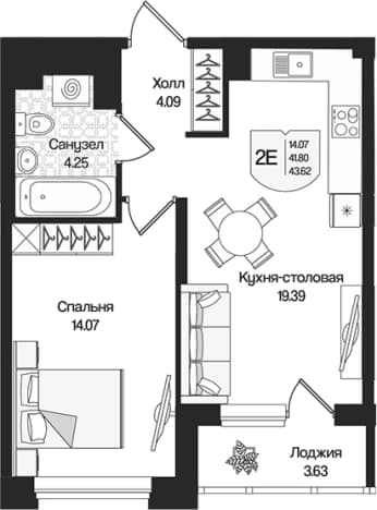 . Вариант № 1919052, 0, площадь - 41.8 квм, цена 10778668 рублей