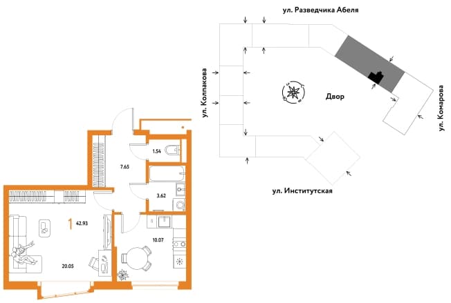 . Вариант № 2246404, 0, площадь - 42.93 квм, цена 16476600 рублей