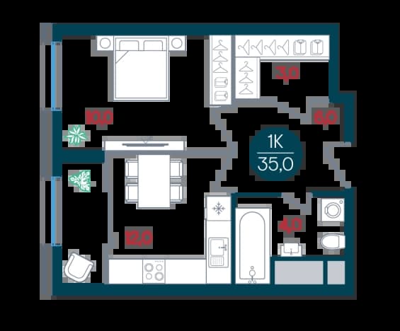 . Вариант № 1904122, 0, площадь - 35 квм, цена 14697395 рублей
