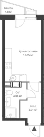 . Вариант № 1806782, 0, площадь - 25.43 квм, цена 4083678 рублей