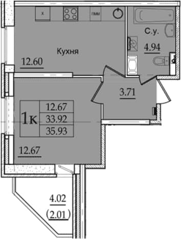 . Вариант № 2088196, 0, площадь - 33.92 квм, цена 9780191 рублей