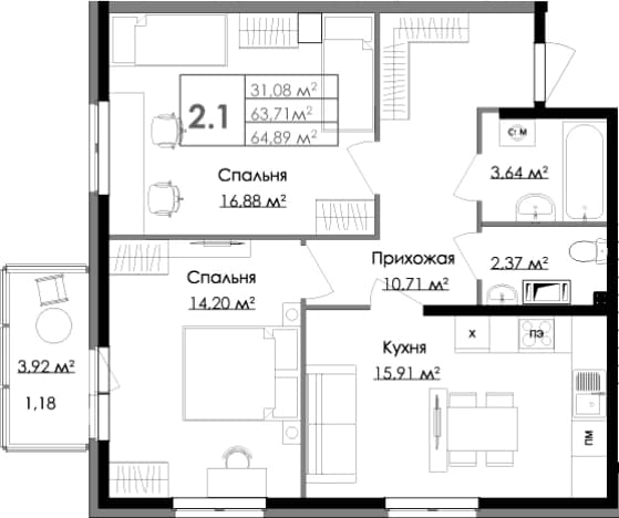 . Вариант № 2353362, 0, площадь - 64.72 квм, цена 13500000 рублей
