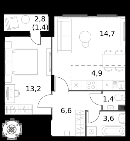 . Вариант № 2206687, 0, площадь - 45.8 квм, цена 13987320 рублей