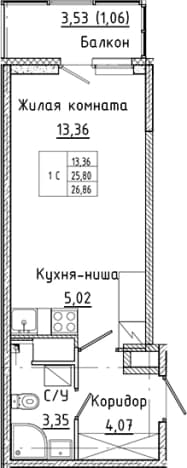 . Вариант № 1814724, 0, площадь - 25.8 квм, цена 5140484 рублей