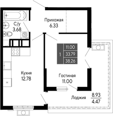 . Вариант № 2111637, 0, площадь - 33.79 квм, цена 9947600 рублей