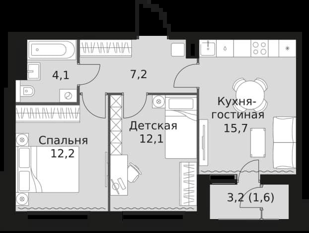 . Вариант № 2256613, 0, площадь - 52.9 квм, цена 29232540 рублей