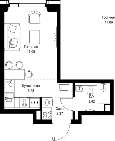 . Вариант № 1649413, 0, площадь - 24.46 квм, цена 19934900 рублей
