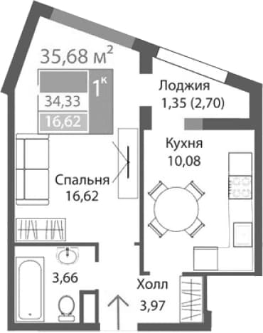 . Вариант № 2125578, 0, площадь - 34.33 квм, цена 6509816 рублей