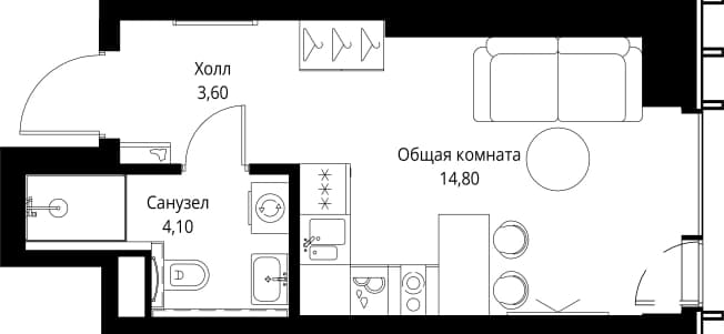 . Вариант № 2184044, 0, площадь - 22.5 квм, цена 18832500 рублей