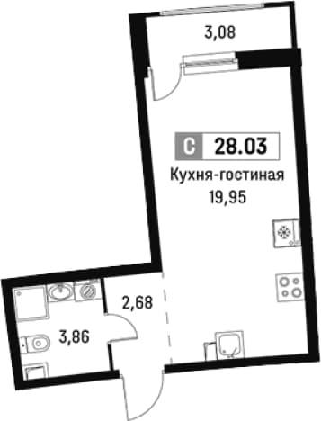 . Вариант № 1813566, 0, площадь - 26.49 квм, цена 6031177 рублей