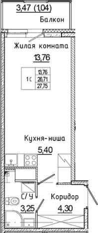 . Вариант № 1814683, 0, площадь - 26.71 квм, цена 5114280 рублей